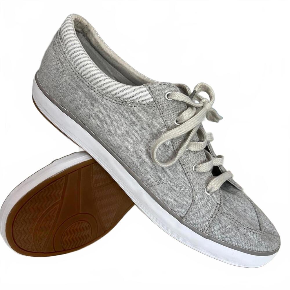 Keds Center II Chambray Stripe Sneakers Women’s 10W Light Grey Dream Foam EUC